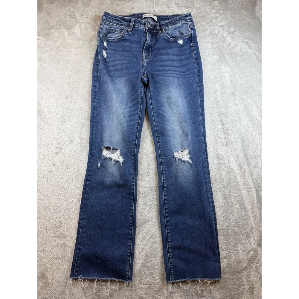 Flying‎ Monkey Jeans Womens 27 Blue Straight Leg Raw Hem Stretch Distressed